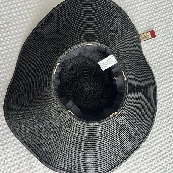 Black Floppy Straw Hat With Flowers At Crown Merona New With Tags Summer Beach - Picture 6 of 8